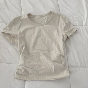 lululemon athletica Beige Ribbed Short Sleeve Top